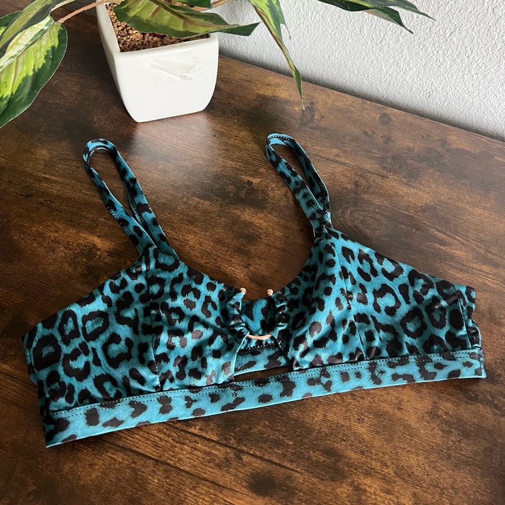 Goodnight Macaroon Mickey Ring Teal & Black Animal Print Bikini Top
